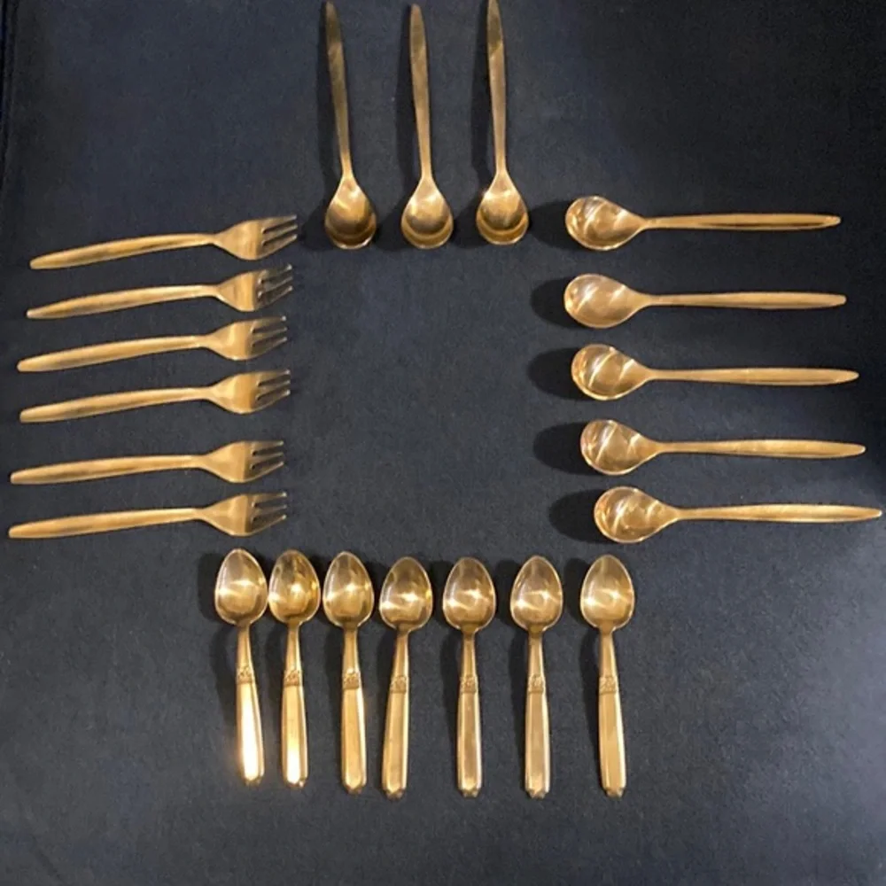 Vintage brass appetizing spoons and forks